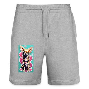 Chihuahua dog - Stanley/Stella Trainer Unisex Organic Jogging Shorts - heather grey - Front - Nik (191cm) & Marisol (170cm)