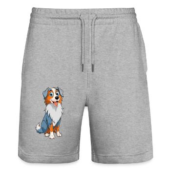 Berger australien drôle - Dessin d’Art - Short de jogging bio TRAINER Stanley/Stella unisexe - gris chiné - Devant - Nik (191cm) & Marisol (170cm)