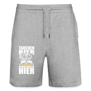 Drôle de dicton : La plongée, la bière, c’est pour ça que je suis ici - Short de jogging bio TRAINER Stanley/Stella unisexe - gris chiné - Devant - Nik (191cm) & Marisol (170cm)