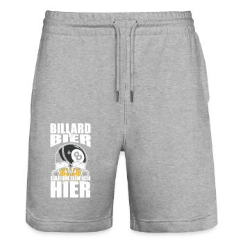 Lustiger Spruch Billard Bier darum bin ich hier - Stanley/Stella Unisex Bio Joggingshorts Trainer  - Grau meliert - Vorne - Nik (191cm) & Marisol (170cm)