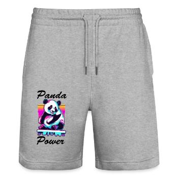 Panda / Animal / Zoo / Bamboo / Wild / Childlike - Stanley/Stella Trainer Unisex Organic Jogging Shorts - heather grey - Front - Nik (191cm) & Marisol (170cm)