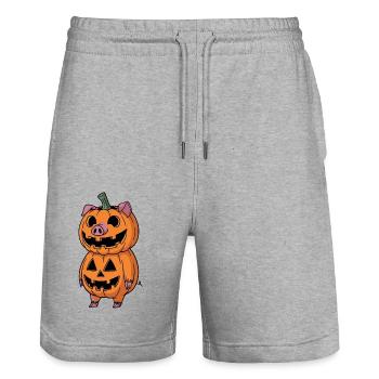 Halloween Cochon Citrouille Bande Dessinée Costume Drôle - Short de jogging bio TRAINER Stanley/Stella unisexe - gris chiné - Devant - Nik (191cm) & Marisol (170cm)