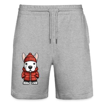 Bull Terrier Hund Cartoon - Stanley/Stella Unisex Bio Joggingshorts Trainer  - Grau meliert - Vorne - Nik (191cm) & Marisol (170cm)