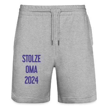 Stolze Oma 2024 – Perfekt für frischgebackene Omas - Stanley/Stella Unisex Bio Joggingshorts Trainer  - Grau meliert - Vorne - Nik (191cm) & Marisol (170cm)