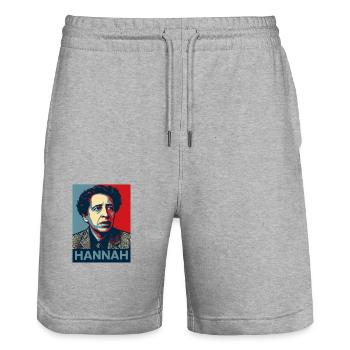 Hannah Arendt - Stanley/Stella Trainer Unisex Organic Jogging Shorts - heather grey - Front - Nik (191cm) & Marisol (170cm)