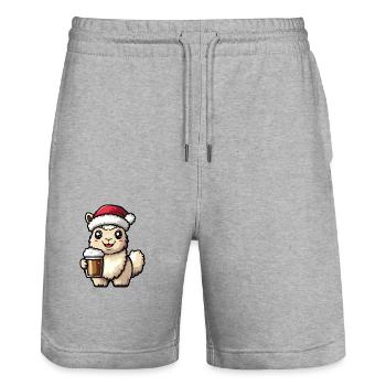 Alpaca Llama Christmas Beer Funny - Stanley/Stella Trainer Unisex Organic Jogging Shorts - heather grey - Front - Nik (191cm) & Marisol (170cm)