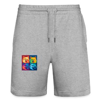 Zwergspitz Hund Hunderasse Pomeranian Pop Art - Stanley/Stella Unisex Bio Joggingshorts Trainer  - Grau meliert - Vorne - Nik (191cm) & Marisol (170cm)
