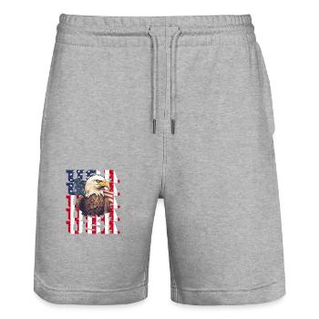 USA Flagge Adler für Patrioten - Stanley/Stella Unisex Bio Joggingshorts Trainer  - Grau meliert - Vorne - Nik (191cm) & Marisol (170cm)