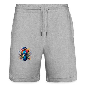 Bunter Pfau für Ornithologe Tierliebhaber - Stanley/Stella Unisex Bio Joggingshorts Trainer  - Grau meliert - Vorne - Nik (191cm) & Marisol (170cm)