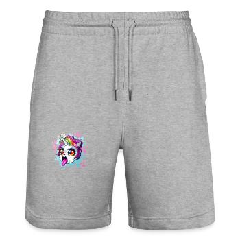 Schimpfendes Einhorn Beschweren Laune - Stanley/Stella Unisex Bio Joggingshorts Trainer  - Grau meliert - Vorne - Nik (191cm) & Marisol (170cm)