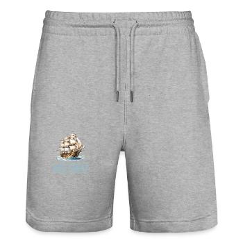 Papierschiff Papierboot Papierschiffchen - Stanley/Stella Unisex Bio Joggingshorts Trainer  - Grau meliert - Vorne - Nik (191cm) & Marisol (170cm)