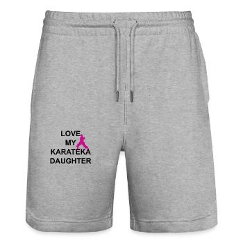 LOVE MY KARATEKA DAUGHTER (Farbakzent) - Stanley/Stella Unisex Bio Joggingshorts Trainer  - Grau meliert - Vorne - Nik (191cm) & Marisol (170cm)