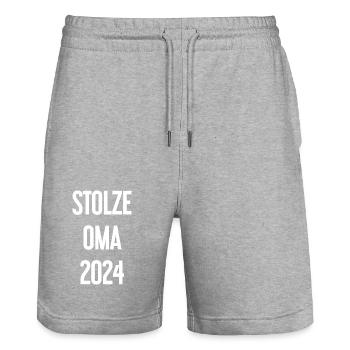 Proud Grandma 2024 – Perfect for New Grandmas - Stanley/Stella Trainer Unisex Organic Jogging Shorts - heather grey - Front - Nik (191cm) & Marisol (170cm)