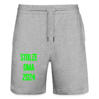 Stolze Oma 2024 – Perfekt für frischgebackene Omas - Stanley/Stella Unisex Bio Joggingshorts Trainer  - Grau meliert - Vorne - Nik (191cm) & Marisol (170cm)