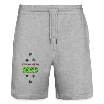 FROHES NEUES JAHR!. SILVESTER. NEUJAHR - Stanley/Stella Unisex Bio Joggingshorts Trainer  - Grau meliert - Vorne - Nik (191cm) & Marisol (170cm)