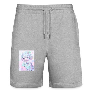 elfe, anime, fille, otaku, kawaii, mignon - Short de jogging bio TRAINER Stanley/Stella unisexe - gris chiné - Devant - Nik (191cm) & Marisol (170cm)