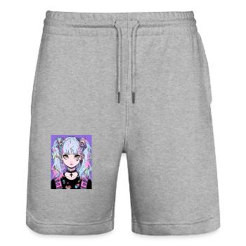Anime, Fille, Cadeau - Short de jogging bio TRAINER Stanley/Stella unisexe - gris chiné - Devant - Nik (191cm) & Marisol (170cm)