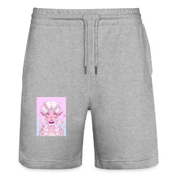Cadeau de fille d’anime - Short de jogging bio TRAINER Stanley/Stella unisexe - gris chiné - Devant - Nik (191cm) & Marisol (170cm)