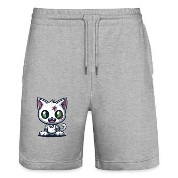 Katze Halloween Lustig Baby - Stanley/Stella Unisex Bio Joggingshorts Trainer  - Grau meliert - Vorne - Nik (191cm) & Marisol (170cm)