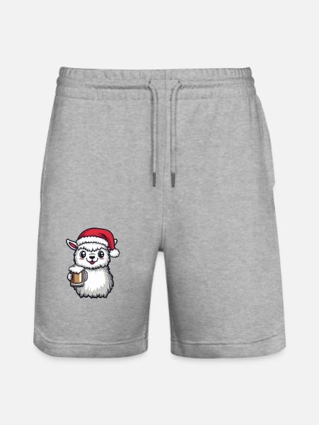 Alpaca Llama Beer Xmas Christmas - Stanley/Stella Trainer Unisex Organic Jogging Shorts - heather grey