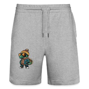 Dinosaur stegosaurus Cool Comic - Stanley/Stella Trainer Unisex Organic Jogging Shorts - heather grey - Front - Nik (191cm) & Marisol (170cm)