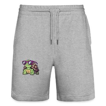 Comic coole Schildkröte Sonnenbrille Sonnen Urlaub - Stanley/Stella Unisex Bio Joggingshorts Trainer  - Grau meliert - Vorne - Nik (191cm) & Marisol (170cm)