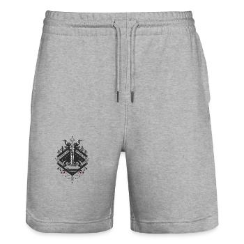 Wikinger Tribal Axt Runen Kunst mit Raben und - Stanley/Stella Unisex Bio Joggingshorts Trainer  - Grau meliert - Vorne - Nik (191cm) & Marisol (170cm)