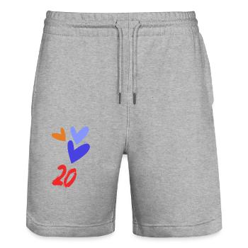 20. 20 YEARS. 20th ANNIVERSARY. 20TH ANNIVERSARY. - Stanley/Stella Trainer Unisex Organic Jogging Shorts - heather grey - Front - Nik (191cm) & Marisol (170cm)