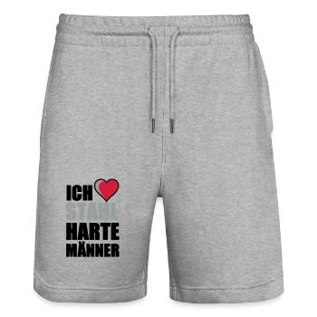 Stahlharte Männer Geschenk - Stanley/Stella Unisex Bio Joggingshorts Trainer  - Grau meliert - Vorne - Nik (191cm) & Marisol (170cm)