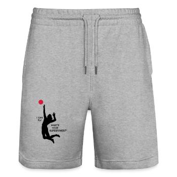 6061912 126238460 Volleyball - Stanley/Stella Trainer Unisex Organic Jogging Shorts - heather grey - Front - Nik (191cm) & Marisol (170cm)