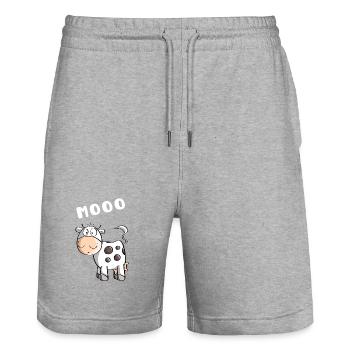 Kleine Mooo Kuh - Kühe - Comic - Stanley/Stella Unisex Bio Joggingshorts Trainer  - Grau meliert - Vorne - Nik (191cm) & Marisol (170cm)