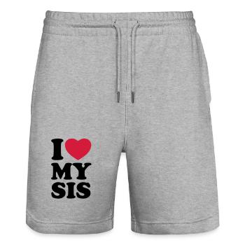 I love my sis - J'aime ma soeur - Short de jogging bio TRAINER Stanley/Stella unisexe - gris chiné - Devant - Nik (191cm) & Marisol (170cm)