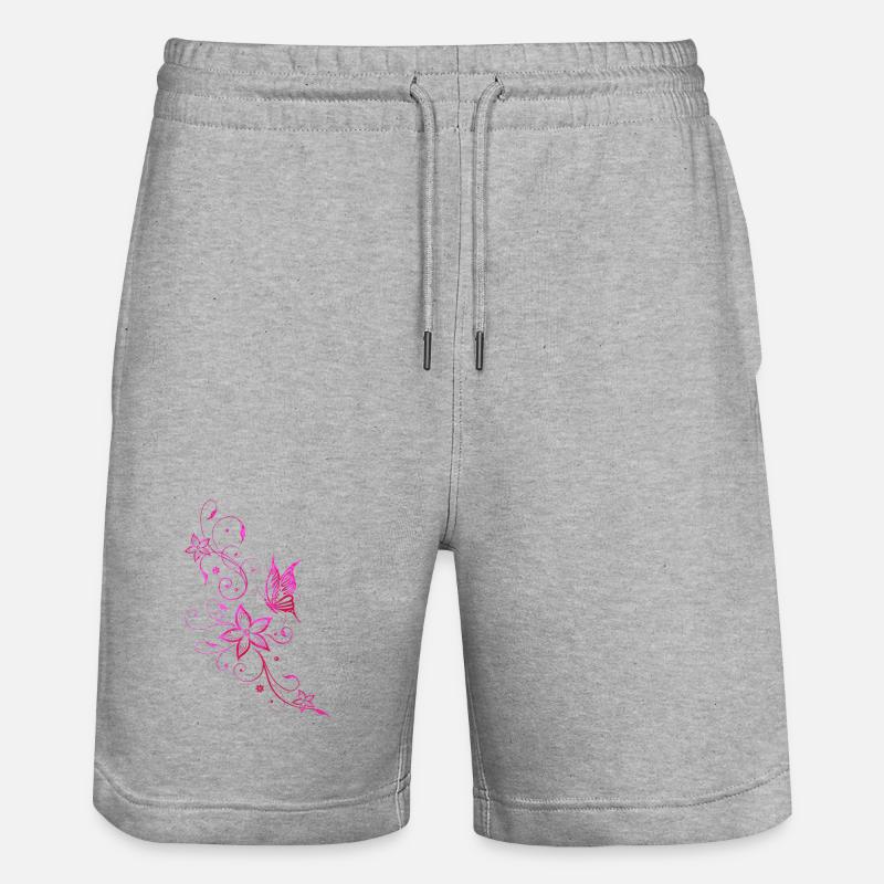 Papillon rose vrille fleurs d'été - Short de jogging bio TRAINER Stanley/Stella unisexe - gris chiné