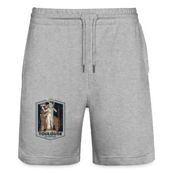 Retro badge, Toulouse France is my hometown - Stanley/Stella Trainer Unisex Organic Jogging Shorts - heather grey - Front - Nik (191cm) & Marisol (170cm)