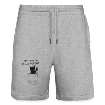 Katze aus dem Sack - Stanley/Stella Unisex Bio Joggingshorts Trainer  - Grau meliert - Vorne - Nik (191cm) & Marisol (170cm)