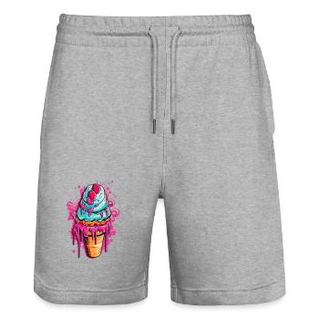 Bunte Eistorte mit Früchten - Stanley/Stella Trainer Unisex Organic Jogging Shorts - heather grey - Front - Nik (191cm) & Marisol (170cm)