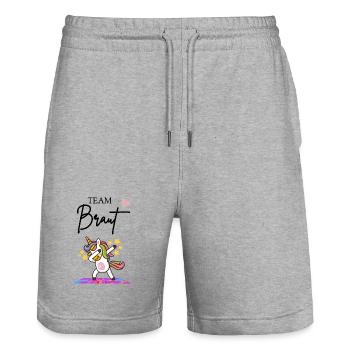 Team Braut - Stanley/Stella Unisex Bio Joggingshorts Trainer  - Grau meliert - Vorne - Nik (191cm) & Marisol (170cm)