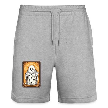 Tarot Karte Geist mit Pik Ass Karte - Stanley/Stella Unisex Bio Joggingshorts Trainer  - Grau meliert - Vorne - Nik (191cm) & Marisol (170cm)