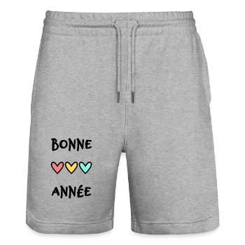 BONNE ANNEE. SAINT SYLVESTRE. NOUVELLE ANNÉE - Short de jogging bio TRAINER Stanley/Stella unisexe - gris chiné - Devant - Nik (191cm) & Marisol (170cm)