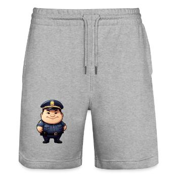 fat policeman - Stanley/Stella Trainer Unisex Organic Jogging Shorts - heather grey - Front - Nik (191cm) & Marisol (170cm)