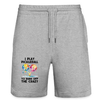 I Play Pickleball to Burn off The Crazy - Stanley/Stella Trainer Unisex Organic Jogging Shorts - heather grey - Front - Nik (191cm) & Marisol (170cm)