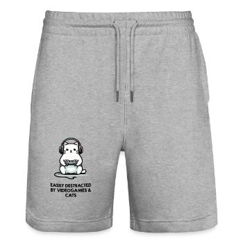Gamer Katze - Spruch für Gamer und Katzenliebhaber - Stanley/Stella Unisex Bio Joggingshorts Trainer  - Grau meliert - Vorne - Nik (191cm) & Marisol (170cm)