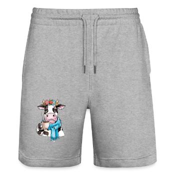 Vache café - Short de jogging bio TRAINER Stanley/Stella unisexe - gris chiné - Devant - Nik (191cm) & Marisol (170cm)