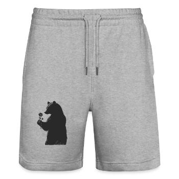 Sanfter Bär mit Blume in der Hand–Silhouetten-Stil - Stanley/Stella Unisex Bio Joggingshorts Trainer  - Grau meliert - Vorne - Nik (191cm) & Marisol (170cm)