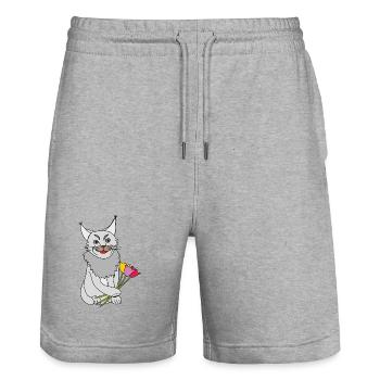 Katze mit Blumenstrauß - Stanley/Stella Unisex Bio Joggingshorts Trainer  - Grau meliert - Vorne - Nik (191cm) & Marisol (170cm)