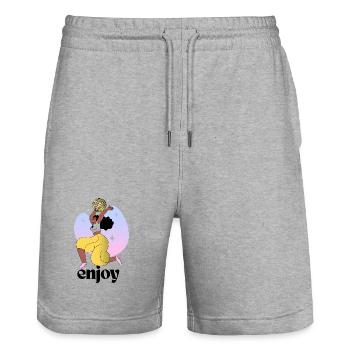 Femme dansante avec conception de boule disco - Short de jogging bio TRAINER Stanley/Stella unisexe - gris chiné - Devant - Nik (191cm) & Marisol (170cm)