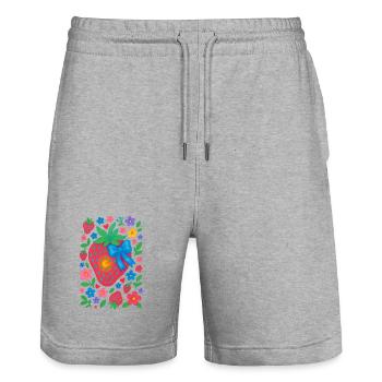 Strawberry Vibe - Stanley/Stella Unisex Bio Joggingshorts Trainer  - Grau meliert - Vorne - Nik (191cm) & Marisol (170cm)