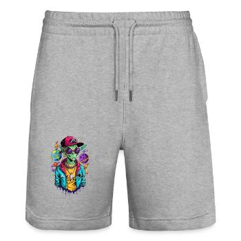 Galaxy Street Alien - Stanley/Stella Unisex Bio Joggingshorts Trainer  - Grau meliert - Vorne - Nik (191cm) & Marisol (170cm)