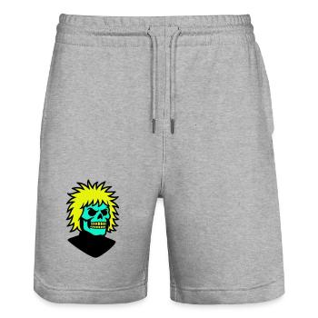 Skullman with a cool hairstyle - Stanley/Stella Trainer Unisex Organic Jogging Shorts - heather grey - Front - Nik (191cm) & Marisol (170cm)