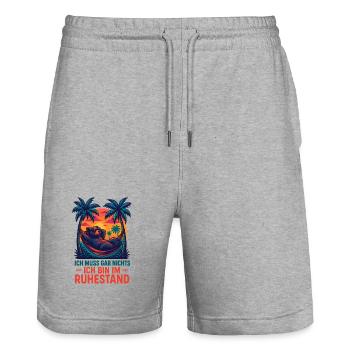 Retirement Pension Bear Retiree Palm Trees Cool Gift - Stanley/Stella Trainer Unisex Organic Jogging Shorts - heather grey - Front - Nik (191cm) & Marisol (170cm)